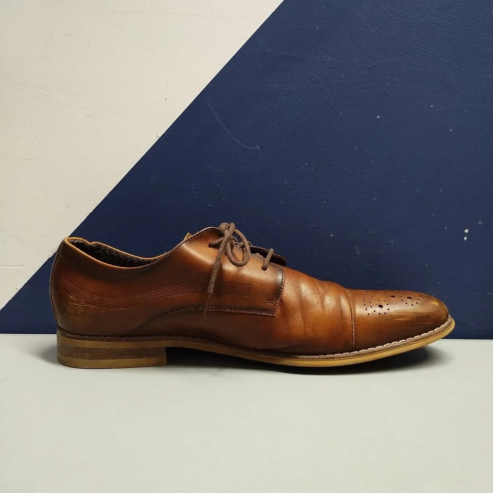 Carlo Morandi Oxford Dress Shoes Mens US 10.5D Brown Leather Memory Foam‎ 900D70